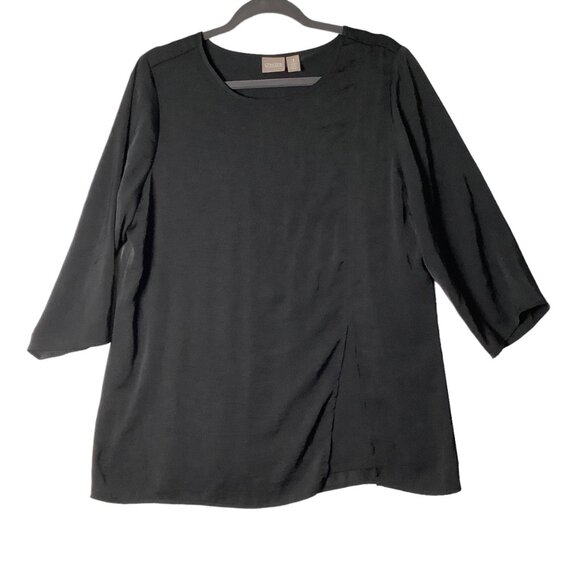 Chico's Black 3/4 Sleeve Tunic Top Women Size 1 Small Polyester Spandex Blend - Picture 1 of 8